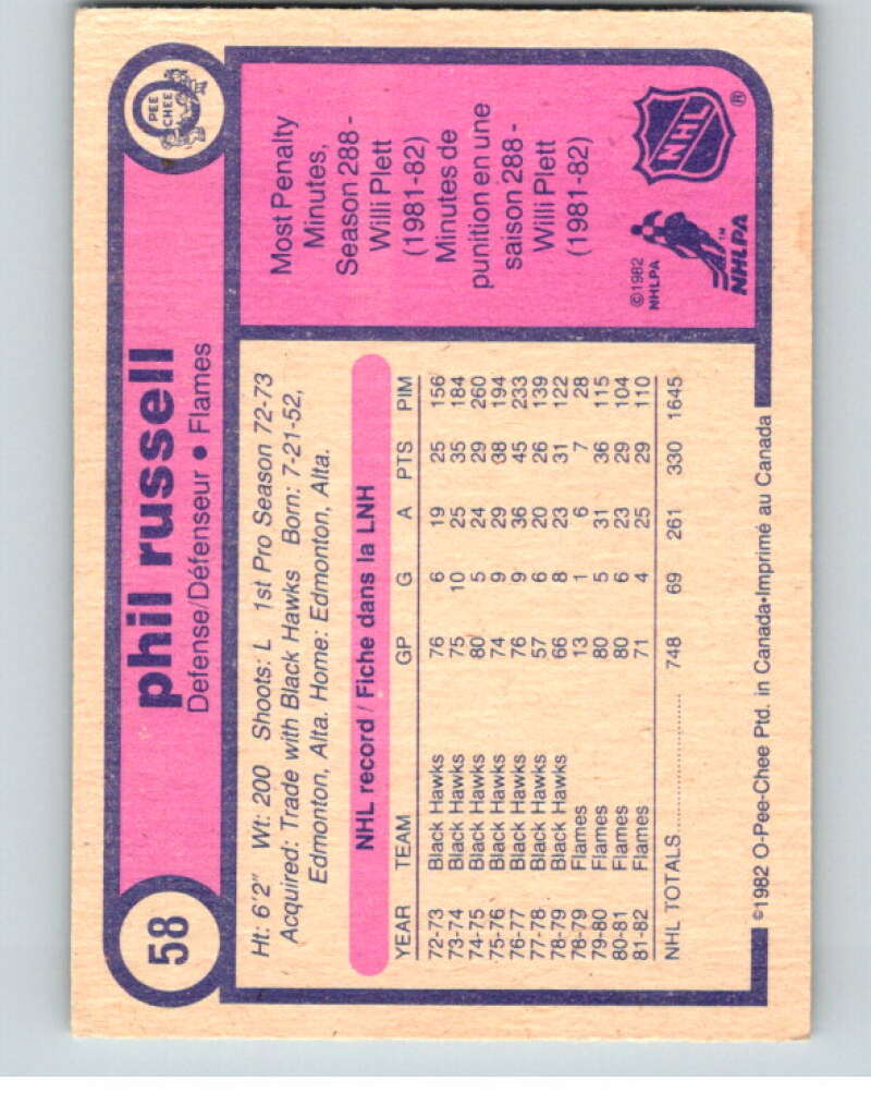 1982-83 O-Pee-Chee #58 Phil Russell Calgary Flames V57492 Image 2