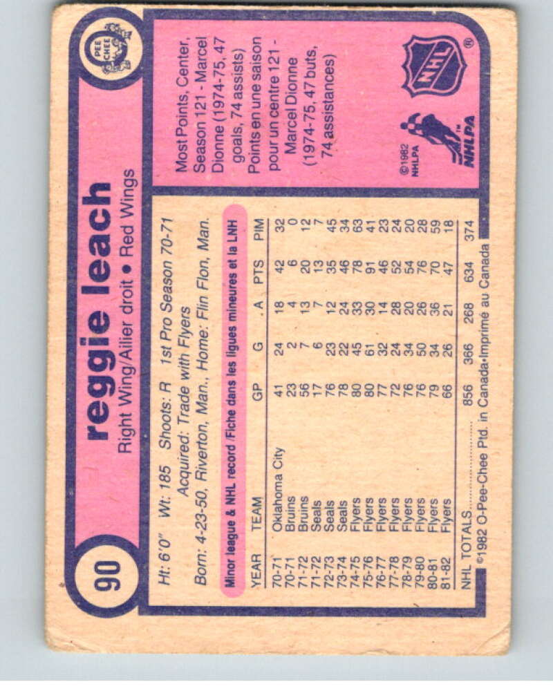1982-83 O-Pee-Chee #90 Reggie Leach RC Rookie Detroit Red Wings V57743 Image 2
