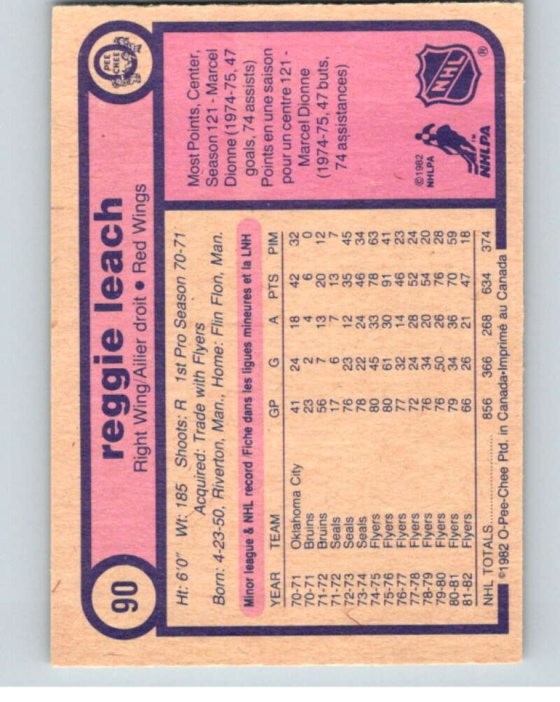 1982-83 O-Pee-Chee #90 Reggie Leach RC Rookie Detroit Red Wings V57744 Image 2