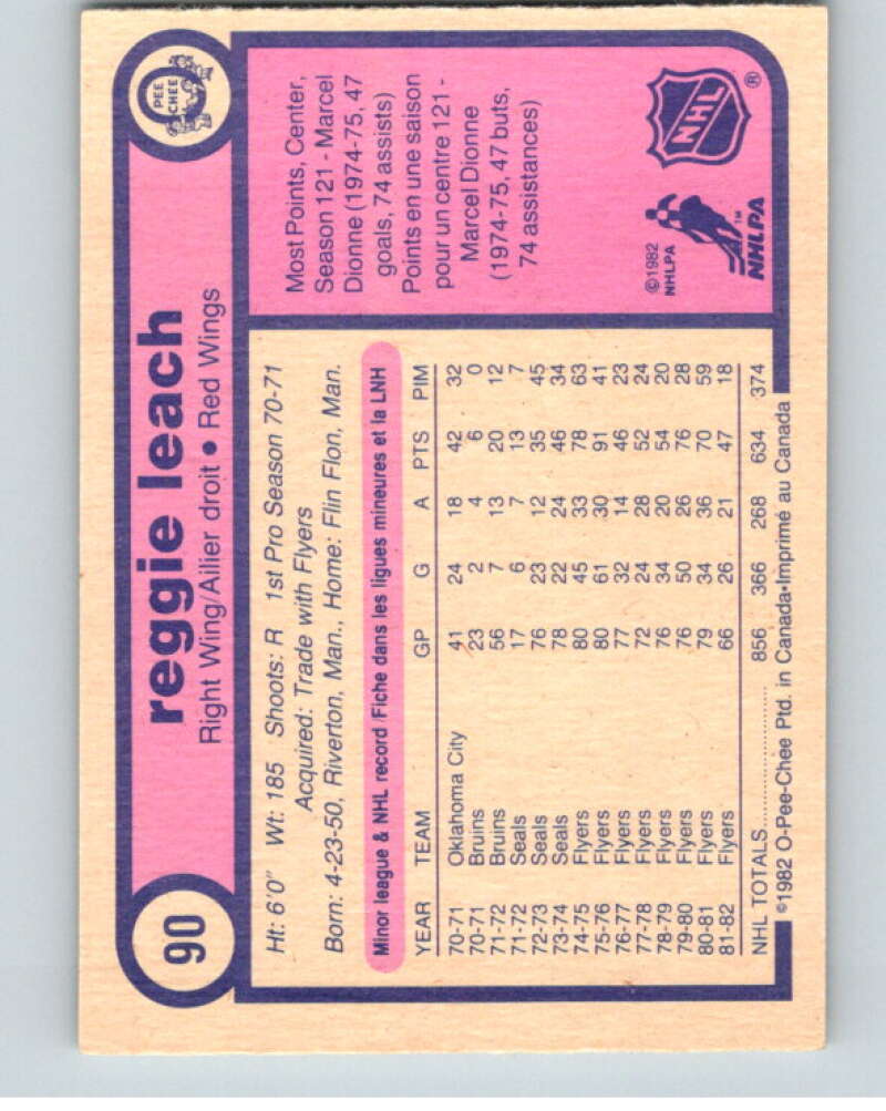 1982-83 O-Pee-Chee #90 Reggie Leach RC Rookie Detroit Red Wings V57745 Image 2