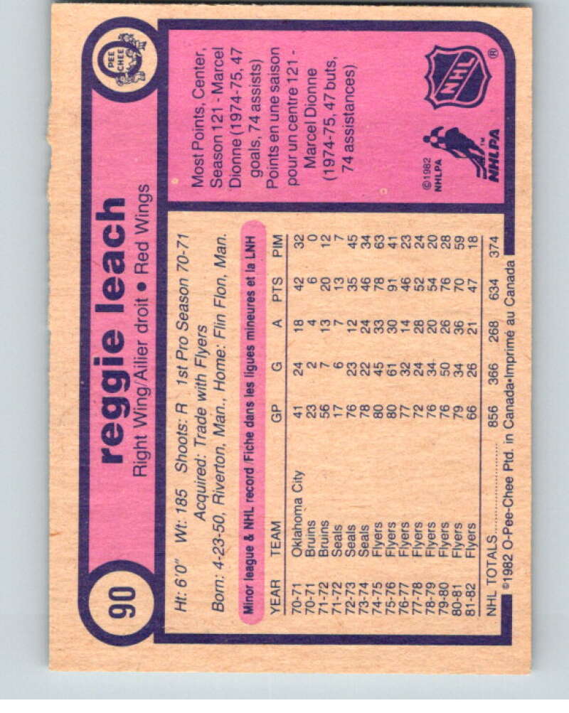 1982-83 O-Pee-Chee #90 Reggie Leach RC Rookie Detroit Red Wings V57746 Image 2