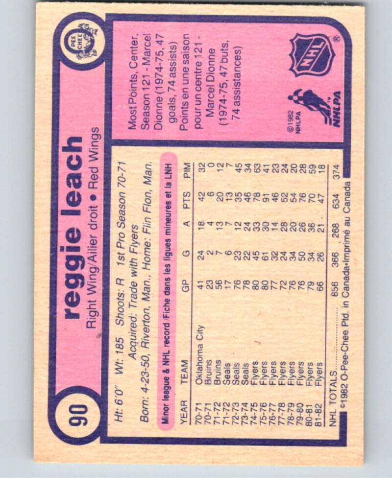 1982-83 O-Pee-Chee #90 Reggie Leach RC Rookie Detroit Red Wings V57747 Image 2