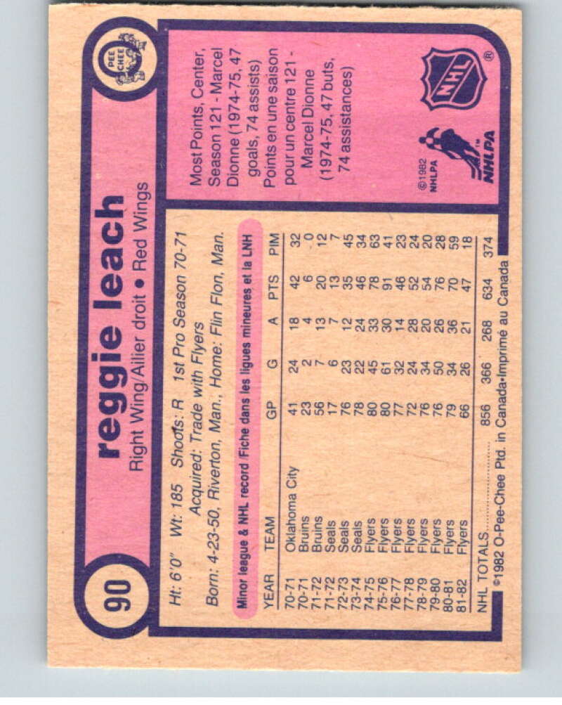 1982-83 O-Pee-Chee #90 Reggie Leach RC Rookie Detroit Red Wings V57748 Image 2
