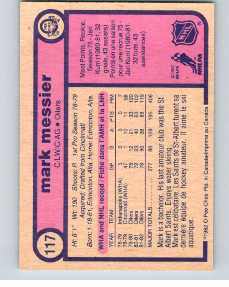 1982-83 O-Pee-Chee #117 Mark Messier Edmonton Oilers V58003 Image 2