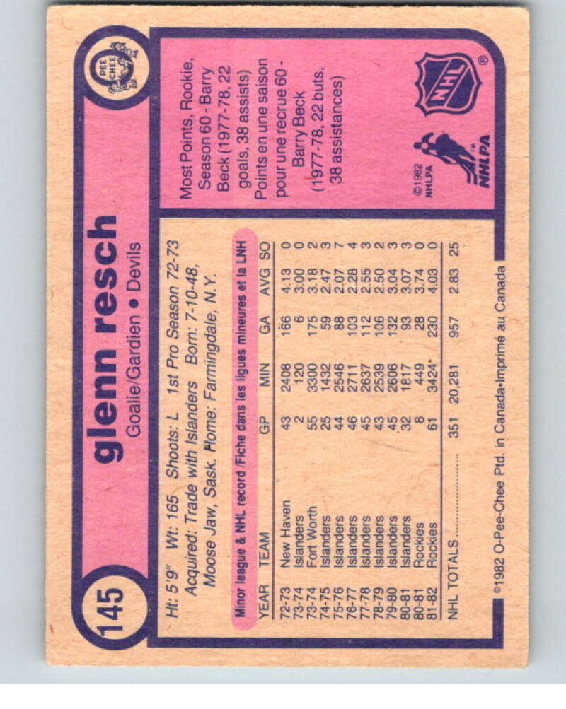 1982-83 O-Pee-Chee #145 Glenn Resch New Jersey Devils V58104 Image 2
