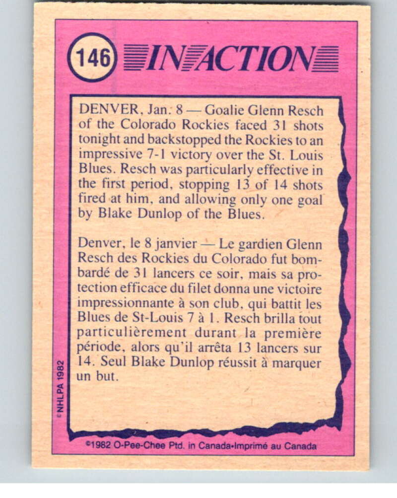 1982-83 O-Pee-Chee #146 Glenn Resch IA New Jersey Devils V58109 Image 2