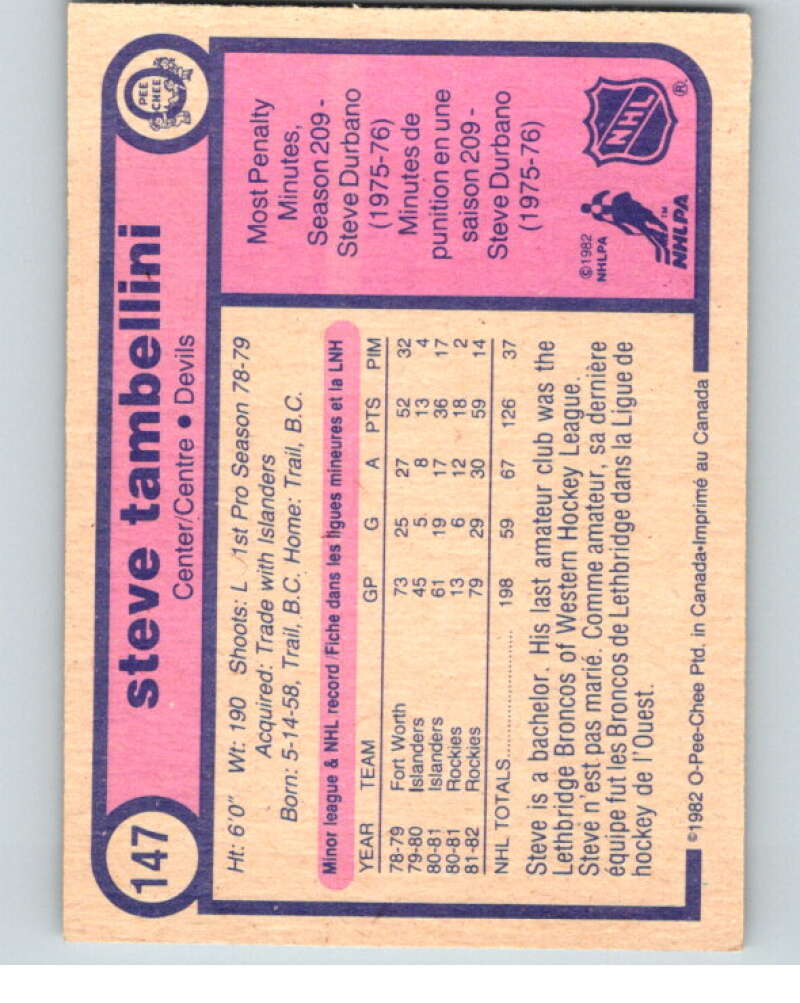 1982-83 O-Pee-Chee #147 Steve Tambellini New Jersey Devils V58112 Image 2
