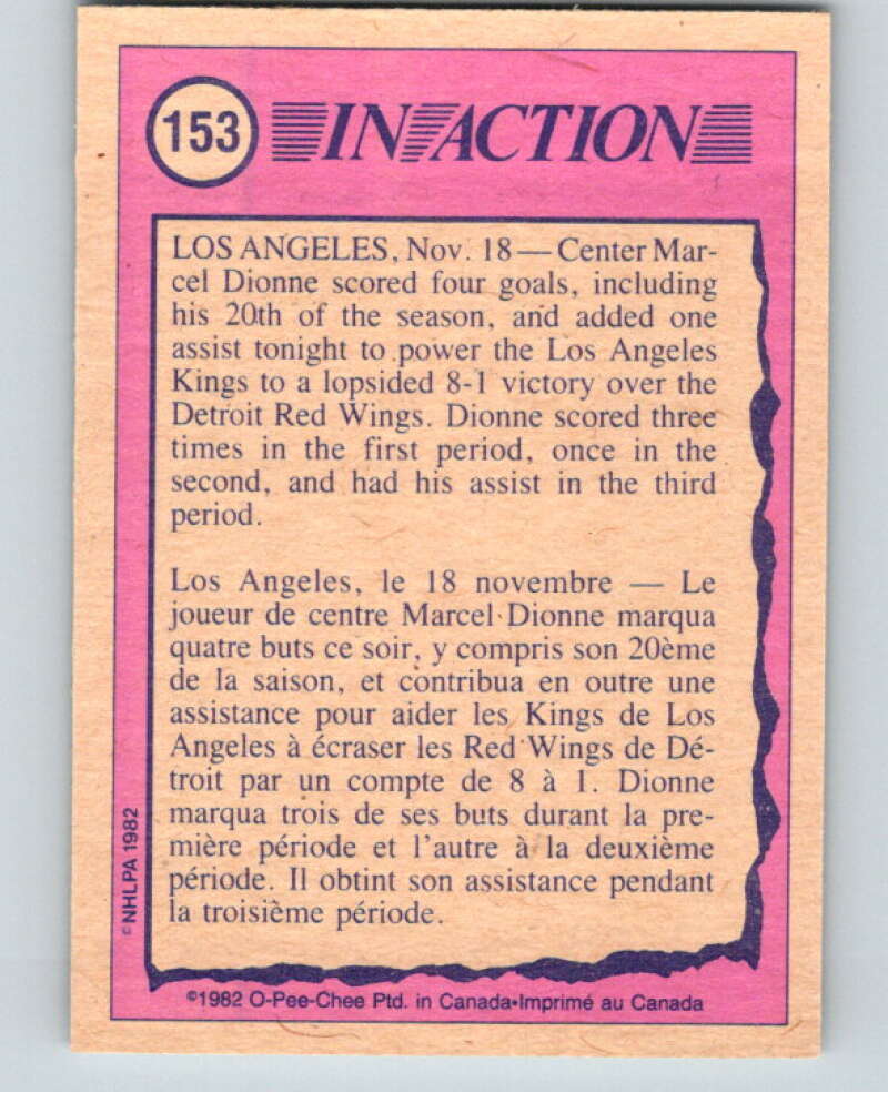 1982-83 O-Pee-Chee #153 Marcel Dionne IA RC Rookie Los Angeles Kings V58162 Image 2