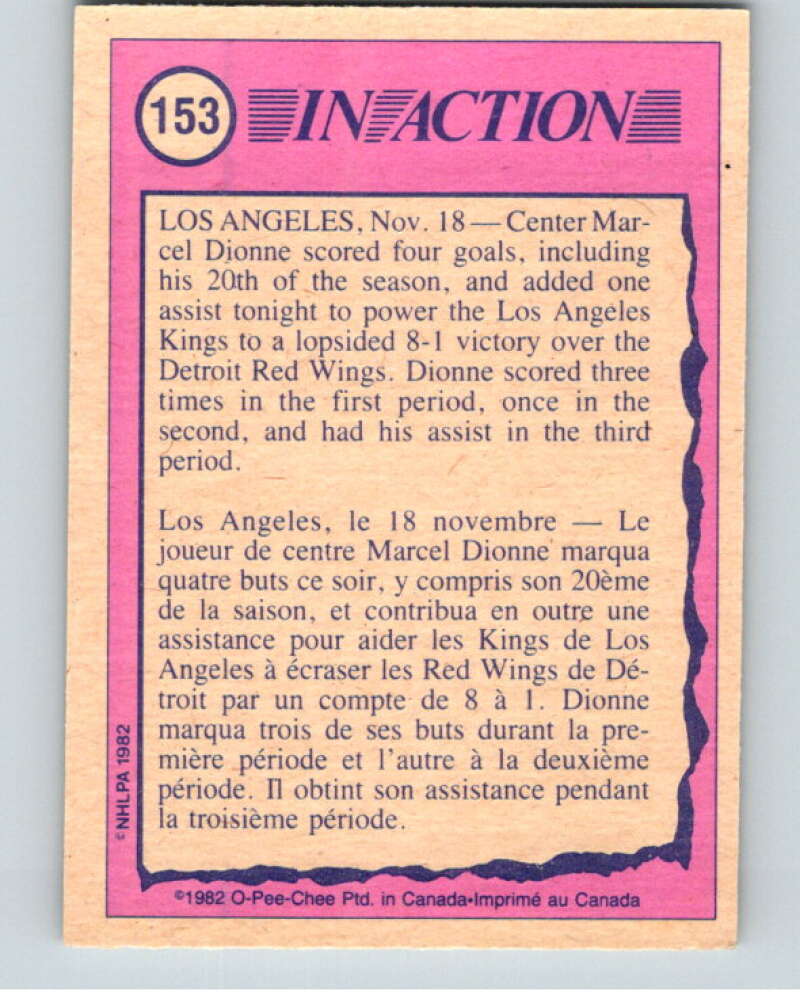 1982-83 O-Pee-Chee #153 Marcel Dionne IA RC Rookie Los Angeles Kings V58164 Image 2