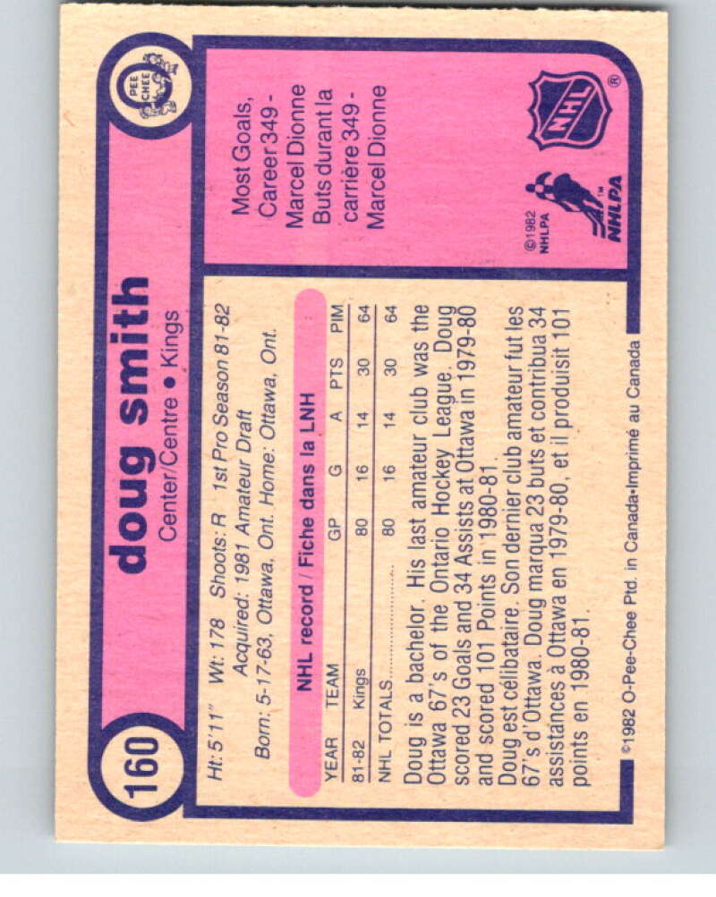 1982-83 O-Pee-Chee #160 Doug Smith RC Rookie Los Angeles Kings V58215 Image 2