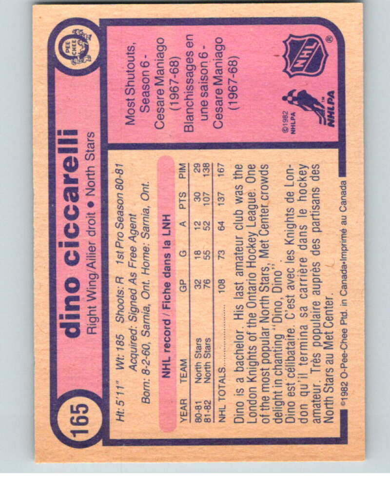 1982-83 O-Pee-Chee #165 Dino Ciccarelli Minnesota North Stars V58250 Image 2