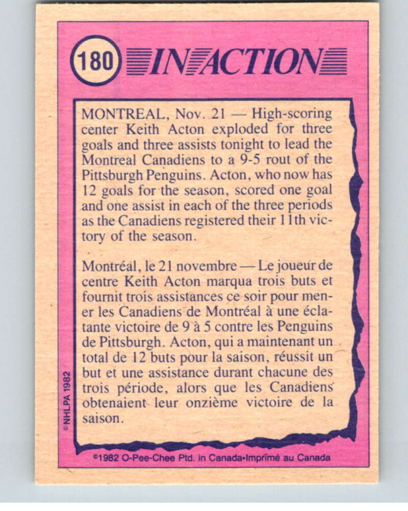 1982-83 O-Pee-Chee #180 Keith Acton IA Montreal Canadiens V58346 Image 2