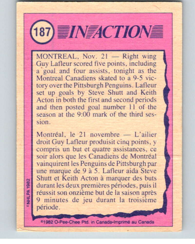 1982-83 O-Pee-Chee #187 Guy Lafleur IA Montreal Canadiens V58387 Image 2