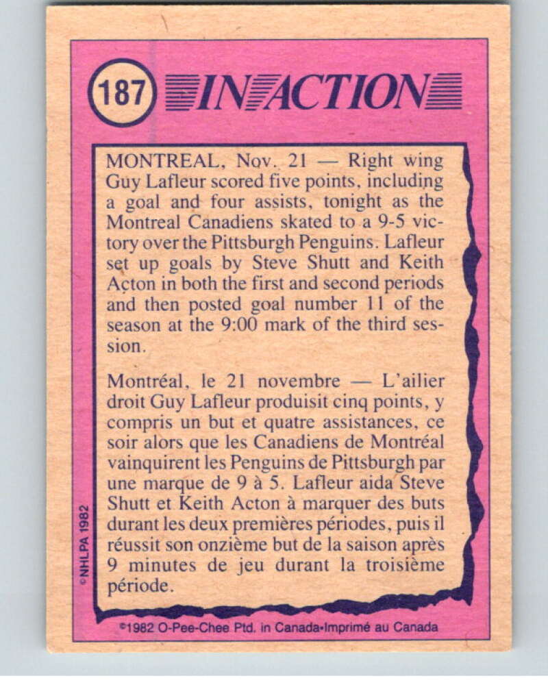 1982-83 O-Pee-Chee #187 Guy Lafleur IA Montreal Canadiens V58391 Image 2