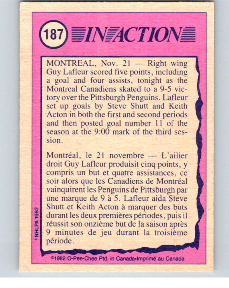 1982-83 O-Pee-Chee #187 Guy Lafleur IA Montreal Canadiens V58392 Image 2