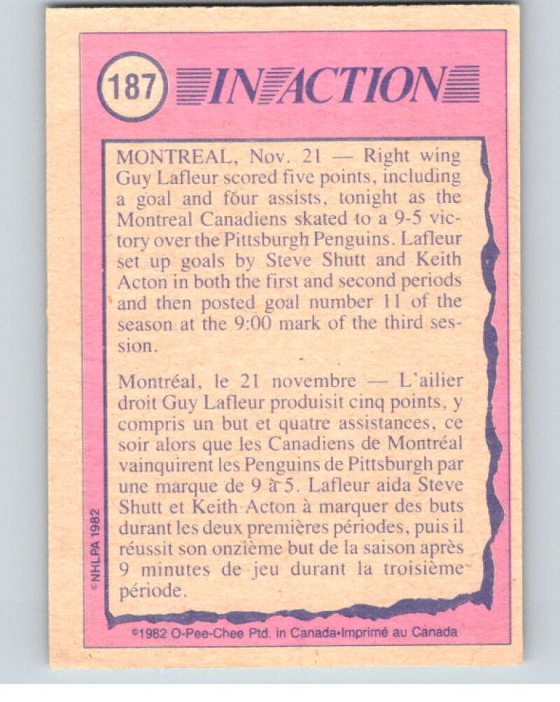 1982-83 O-Pee-Chee #187 Guy Lafleur IA Montreal Canadiens V58393 Image 2