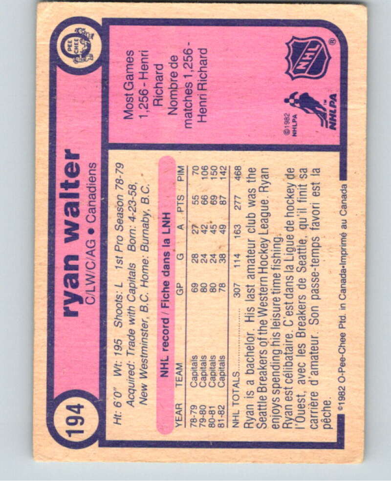 1982-83 O-Pee-Chee #194 Ryan Walter Montreal Canadiens V58445 Image 2