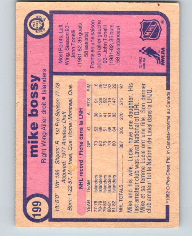1982-83 O-Pee-Chee #199 Mike Bossy New York Islanders V58475 Image 2