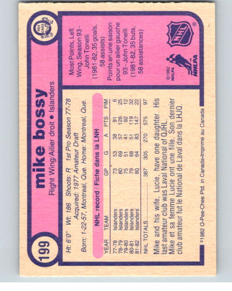 1982-83 O-Pee-Chee #199 Mike Bossy New York Islanders V58477 Image 2