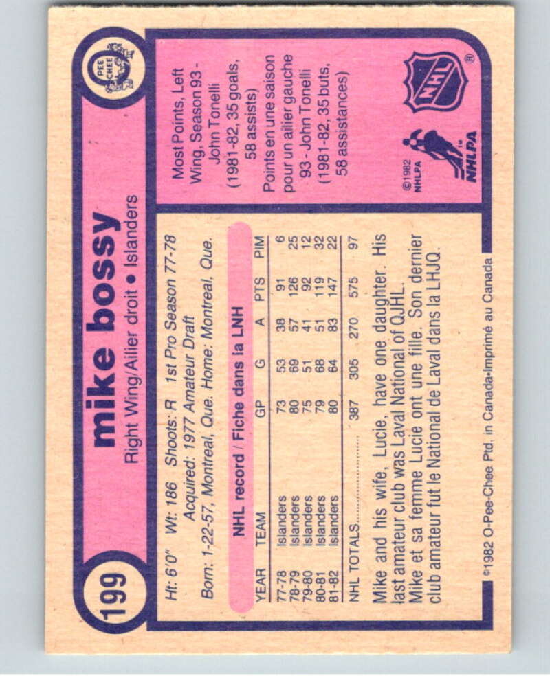 1982-83 O-Pee-Chee #199 Mike Bossy New York Islanders V58478 Image 2