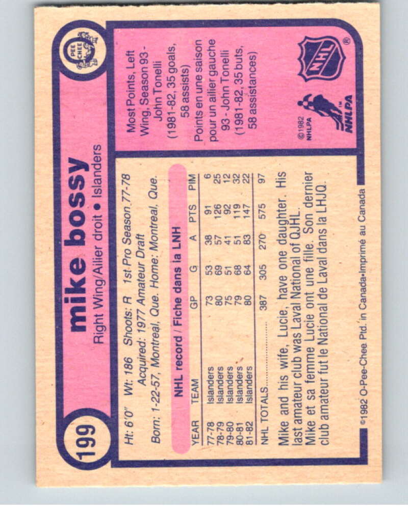 1982-83 O-Pee-Chee #199 Mike Bossy New York Islanders V58479 Image 2