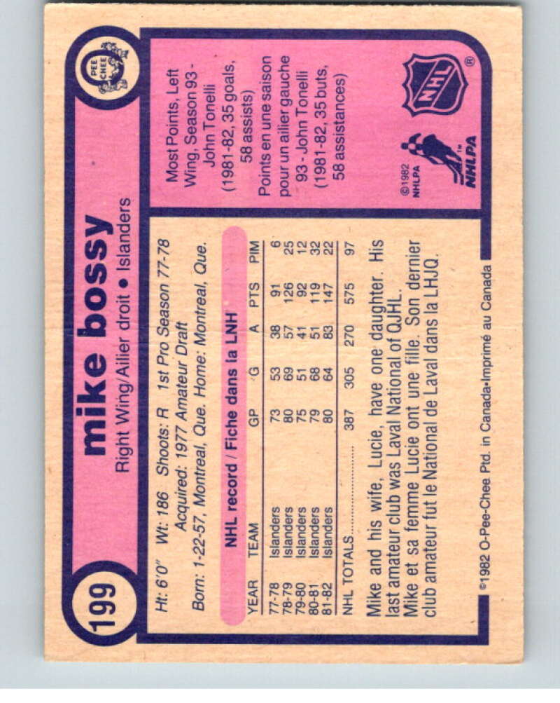 1982-83 O-Pee-Chee #199 Mike Bossy New York Islanders V58480 Image 2