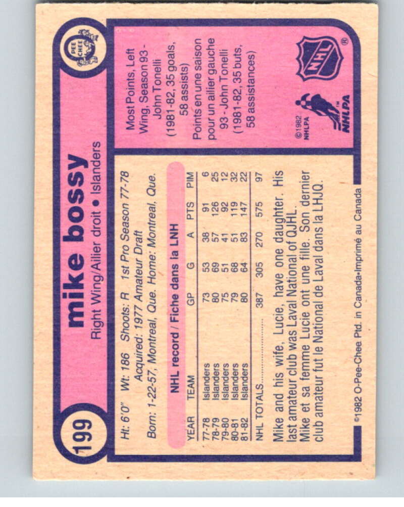 1982-83 O-Pee-Chee #199 Mike Bossy  New York Islanders  V58481 Image 2