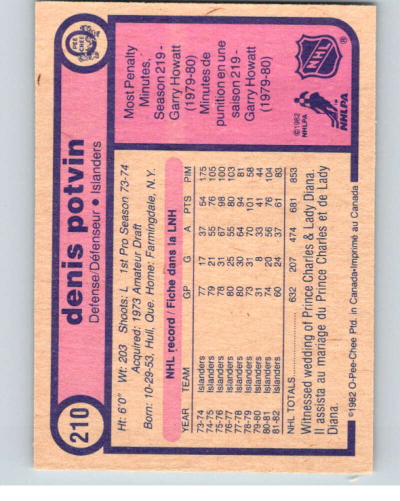 1982-83 O-Pee-Chee #210 Denis Potvin New York Islanders V58562 Image 2