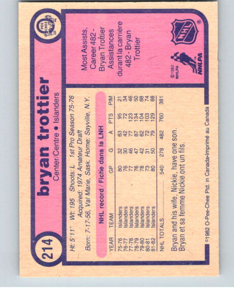 1982-83 O-Pee-Chee #214 Bryan Trottier New York Islanders V58596 Image 2