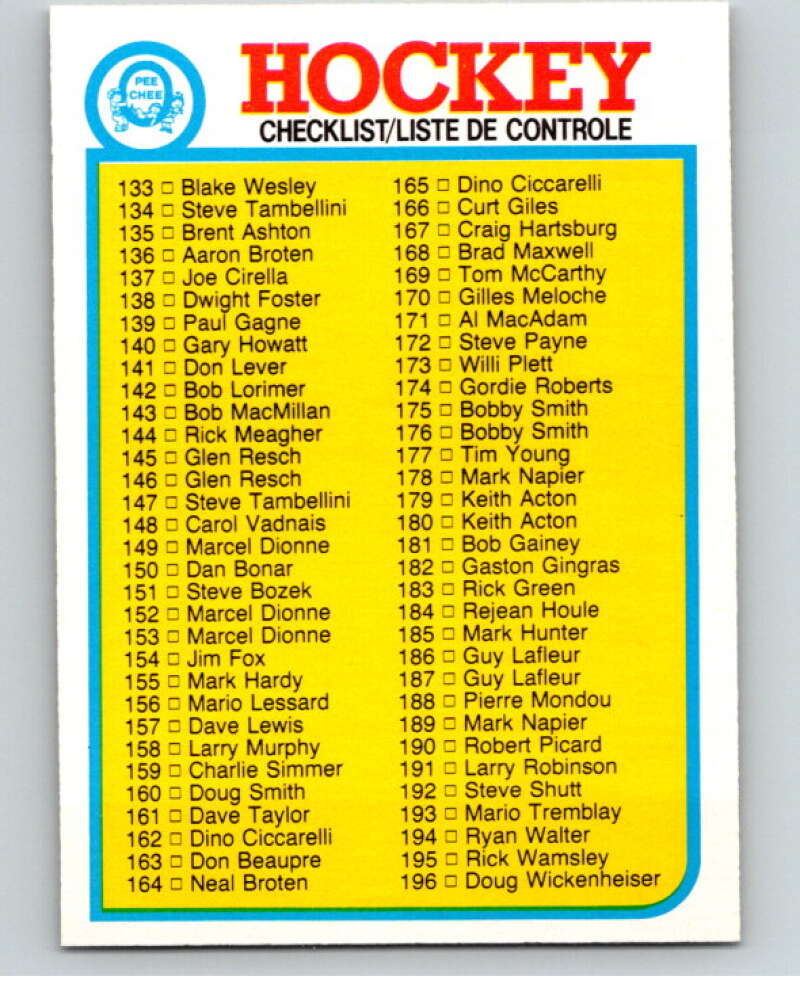 1982-83 O-Pee-Chee #261 Checklist 133-264 CL V58881 Image 1