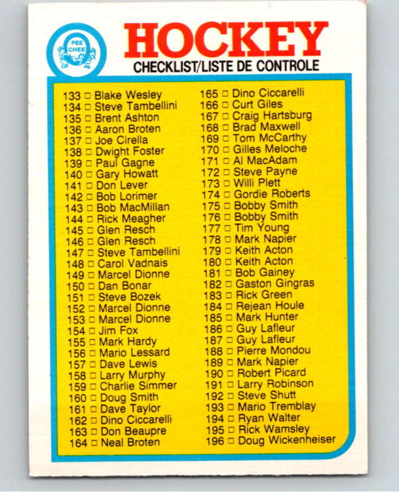 1982-83 O-Pee-Chee #261 Checklist 133-264 CL V58882 Image 1