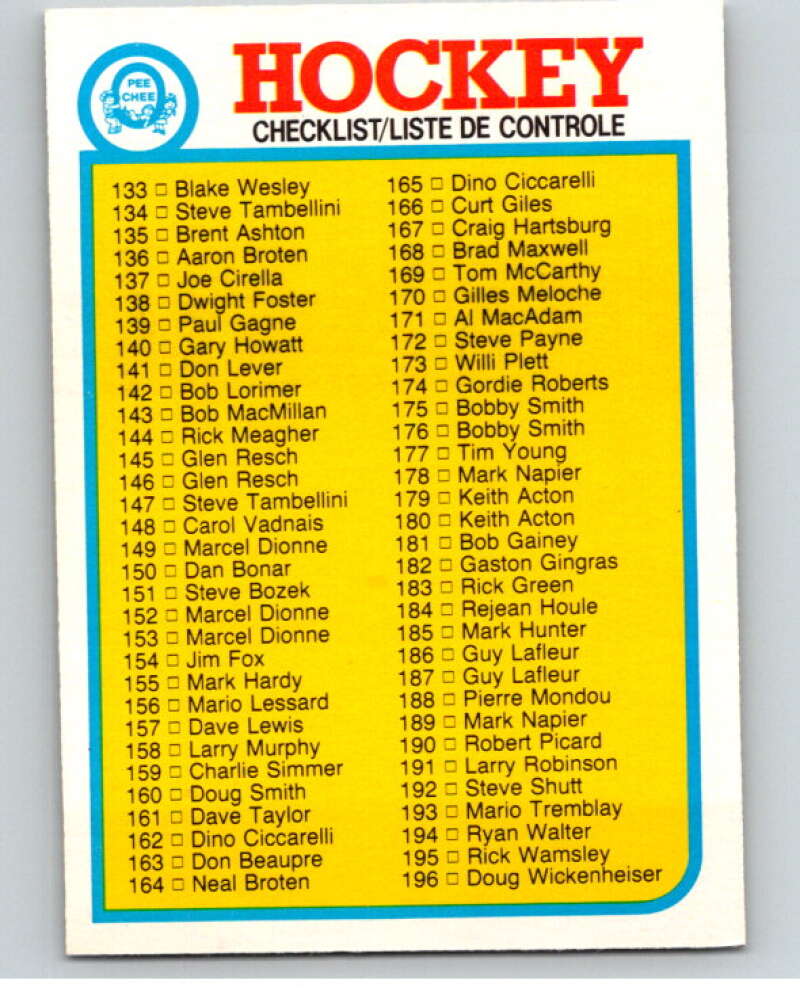 1982-83 O-Pee-Chee #261 Checklist 133-264 CL V58883 Image 1