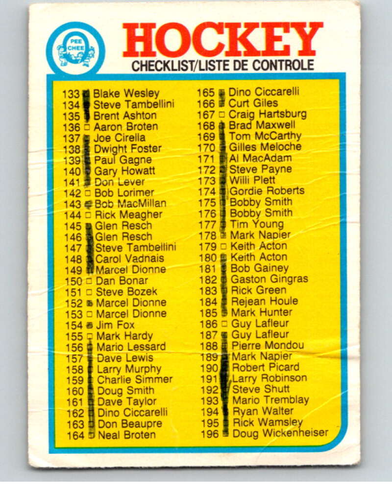 1982-83 O-Pee-Chee #261 Checklist 133-264 CL V58887 Image 1