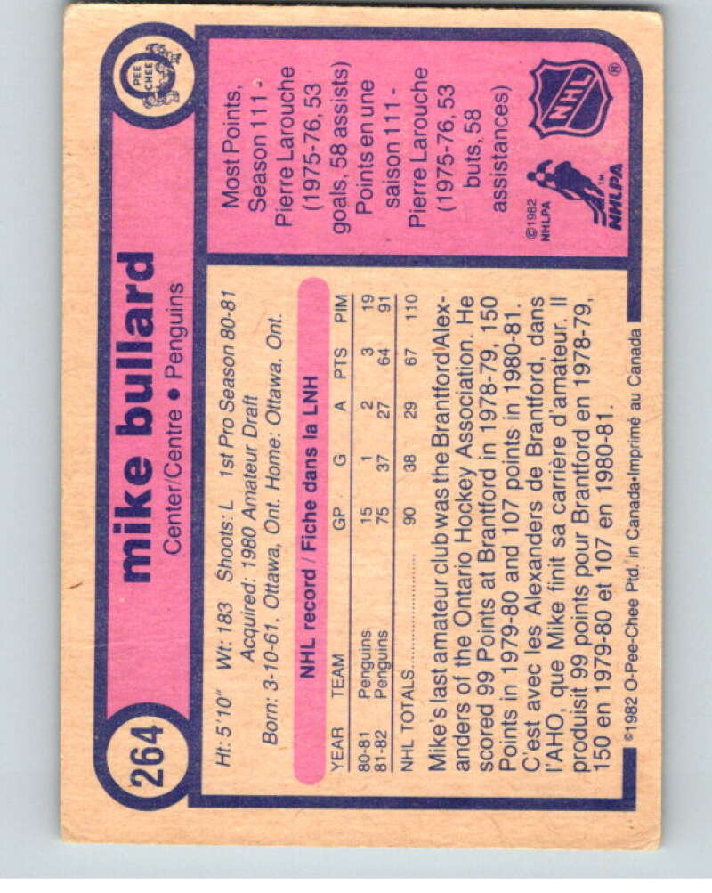 1982-83 O-Pee-Chee #264 Mike Bullard RC Rookie Pittsburgh Penguins V58909 Image 2