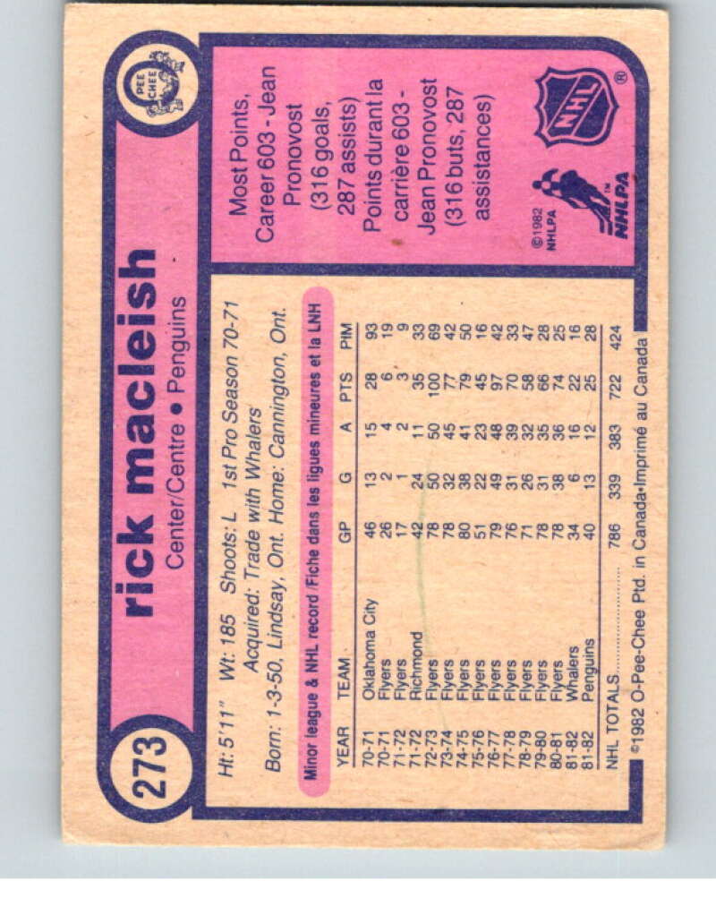 1982-83 O-Pee-Chee #273 Rick MacLeish Pittsburgh Penguins V58972 Image 2