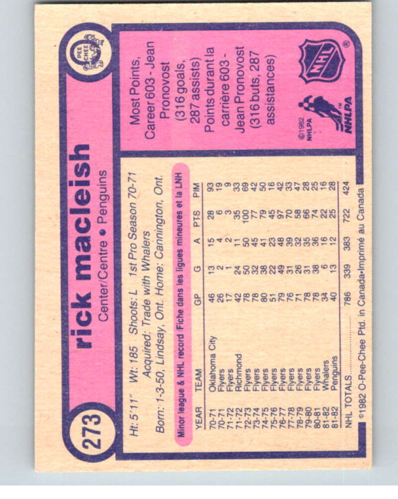 1982-83 O-Pee-Chee #273 Rick MacLeish Pittsburgh Penguins V58974 Image 2
