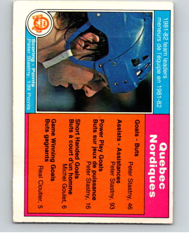 1982-83 O-Pee-Chee #276 Peter Stastny TL Quebec Nordiques V58991 Image 1