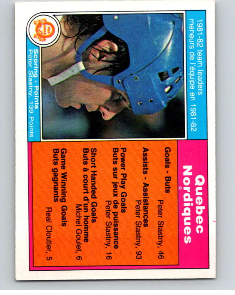 1982-83 O-Pee-Chee #276 Peter Stastny TL Quebec Nordiques V58995 Image 1