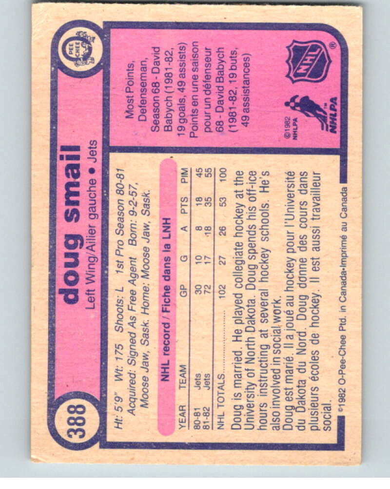 1982-83 O-Pee-Chee #388 Doug Smail RC Rookie Winnipeg Jets V59871 Image 2