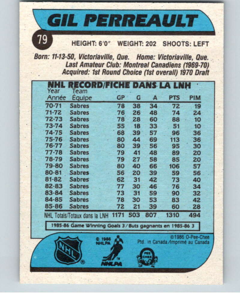 1986-87 O-Pee-Chee #79 Gilbert Perreault Buffalo Sabres V63352 Image 2