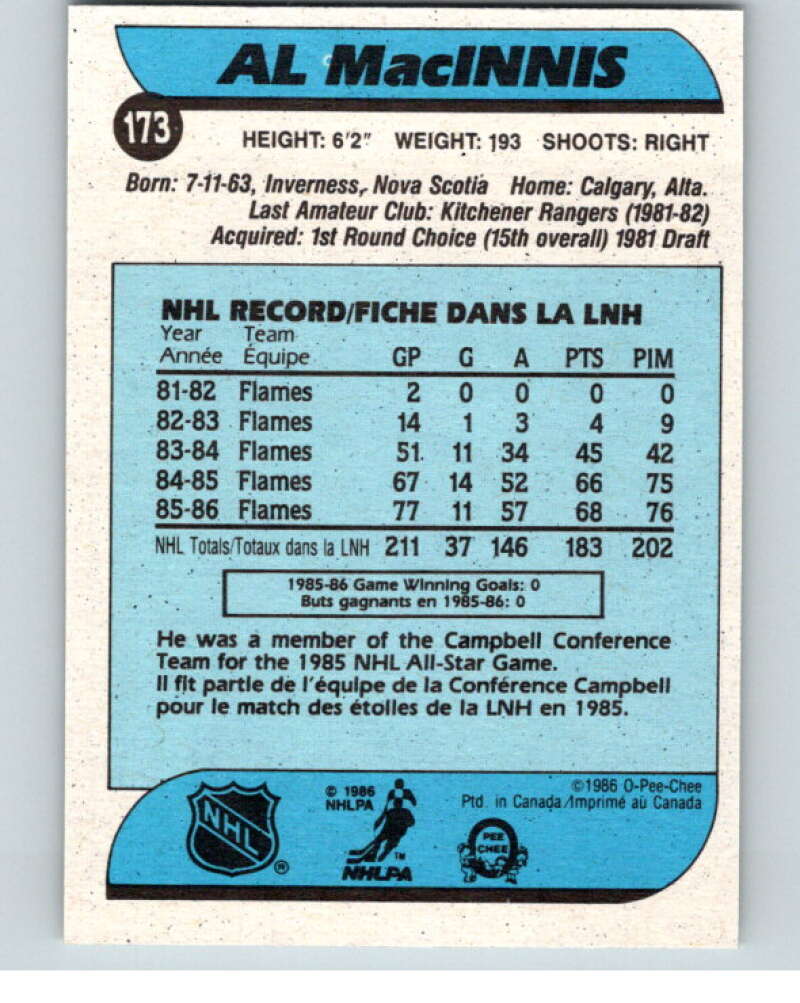 1986-87 O-Pee-Chee #173 Al MacInnis Calgary Flames V63562 Image 2