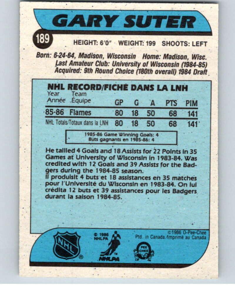 1986-87 O-Pee-Chee #189 Gary Suter RC Rookie Calgary Flames V63591 Image 2