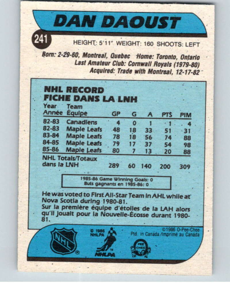 1986-87 O-Pee-Chee #241 Dan Daoust Toronto Maple Leafs V63692 Image 2