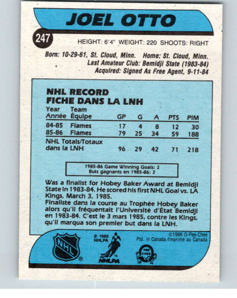 1986-87 O-Pee-Chee #247 Joel Otto UER RC Rookie Calgary Flames V63702 Image 2