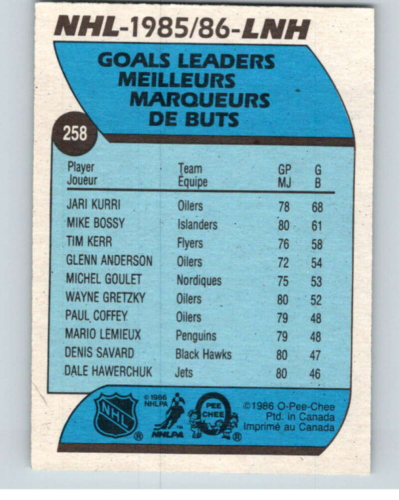1986-87 O-Pee-Chee #258 Jari Kurri LL Edmonton Oilers V63715 Image 2