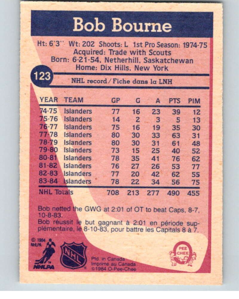 1984-85 O-Pee-Chee #123 Bob Bourne New York Islanders V64080 Image 2