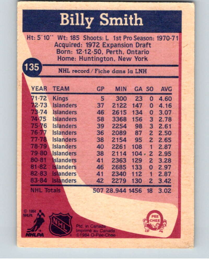 1984-85 O-Pee-Chee #135 Billy Smith New York Islanders V64115 Image 2