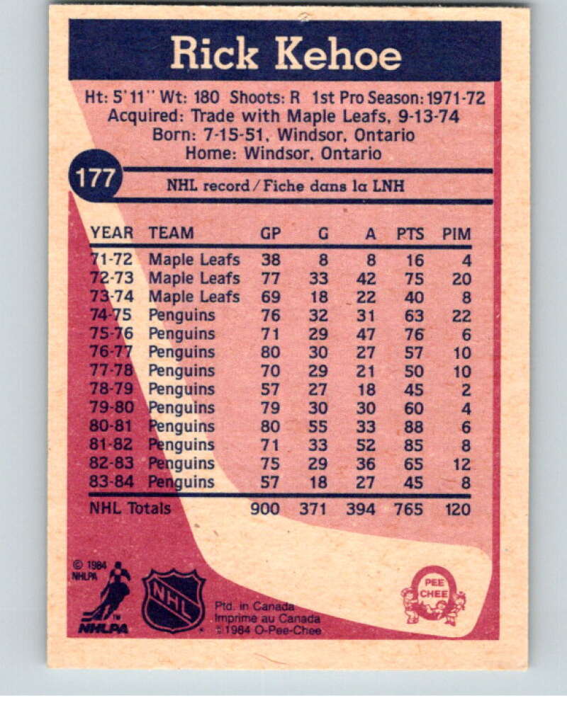 1984-85 O-Pee-Chee #177 Rick Kehoe Pittsburgh Penguins V64222 Image 2