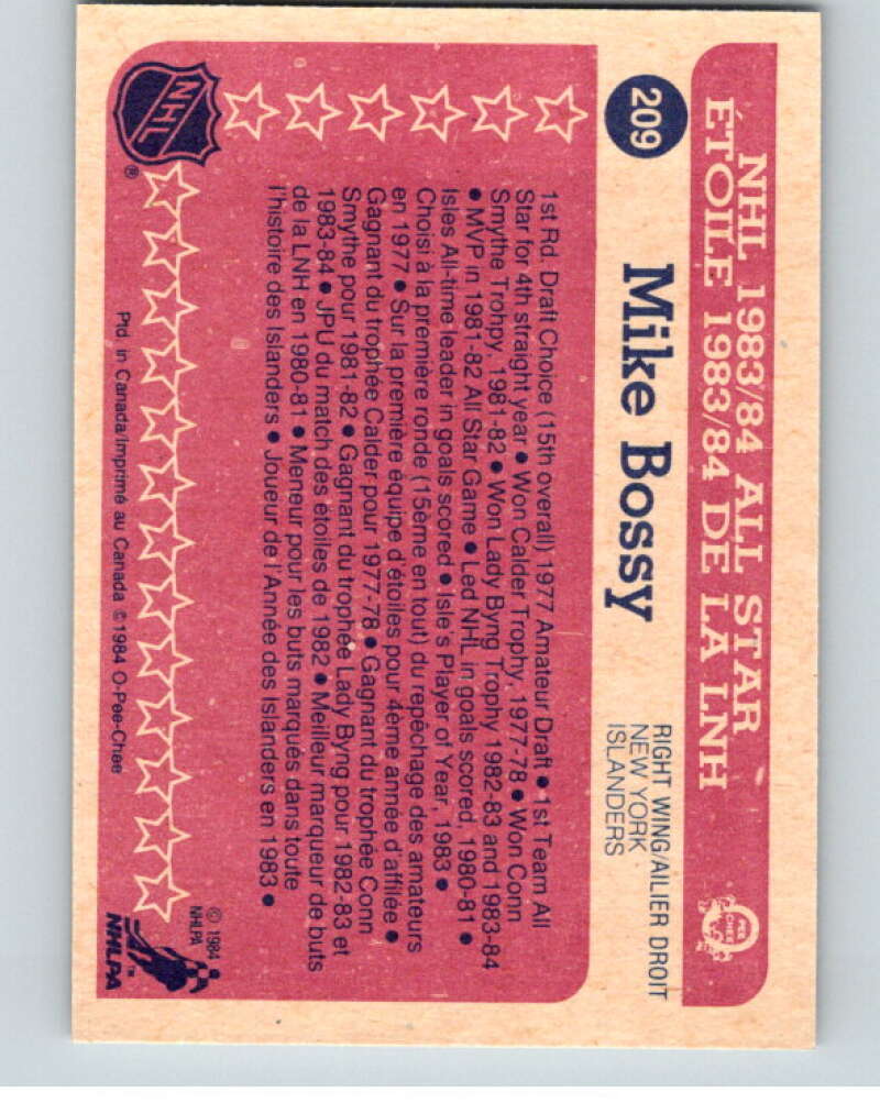 1984-85 O-Pee-Chee #209 Mike Bossy AS New York Islanders V64293 Image 2