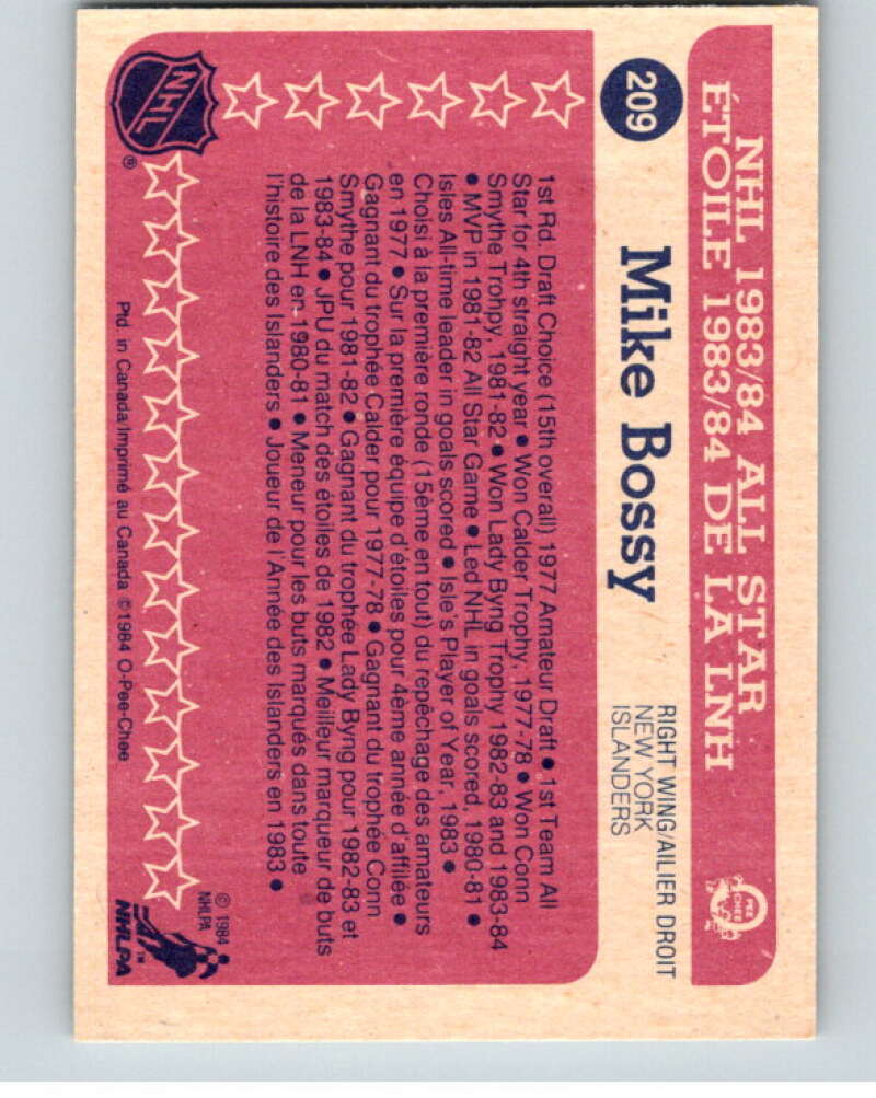 1984-85 O-Pee-Chee #209 Mike Bossy AS New York Islanders V64294 Image 2